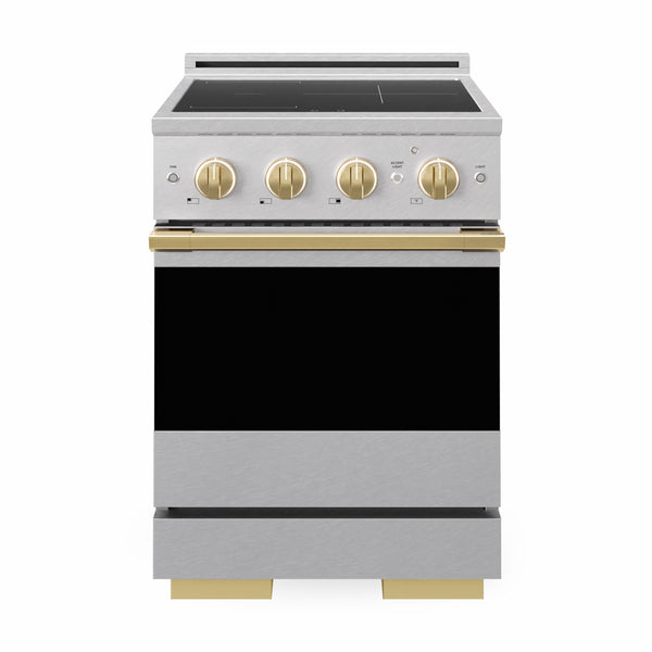 ZLINE Autograph Edition 24 in. 3.2 cu. ft. Marino Induction Range with 3 Element Cooktop and Electric Convection Oven in Satin Stainless Steel with Polished Gold Accents (MINRSZ-24-G)
