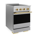 ZLINE Autograph Edition 24 in. 3.2 cu. ft. Marino Induction Range with 3 Element Cooktop and Electric Convection Oven in Satin Stainless Steel with Polished Gold Accents (MINRSZ-24-G)