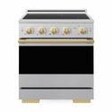 ZLINE Autograph Edition 30 in. 4.2 cu. ft. Marino Induction Range with 4 Element Cooktop and Electric Convection Oven in Satin Stainless Steel with Polished Gold Accents (MINRSZ-30-G)