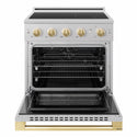ZLINE Autograph Edition 30 in. 4.2 cu. ft. Marino Induction Range with 4 Element Cooktop and Electric Convection Oven in Satin Stainless Steel with Polished Gold Accents (MINRSZ-30-G)