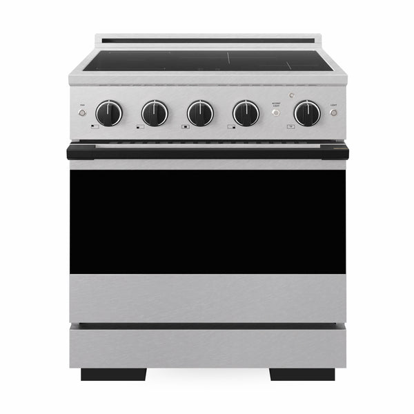 ZLINE Autograph Edition 30 in. 4.2 cu. ft. Marino Induction Range with 4 Element Cooktop and Electric Convection Oven in Satin Stainless Steel with Matte Black Accents (MINRSZ-30-MB)