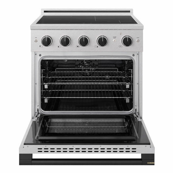 ZLINE Autograph Edition 30 in. 4.2 cu. ft. Marino Induction Range with 4 Element Cooktop and Electric Convection Oven in Satin Stainless Steel with Matte Black Accents (MINRSZ-30-MB)