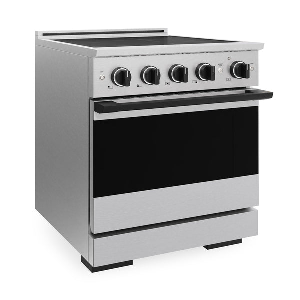 ZLINE Autograph Edition 30 in. 4.2 cu. ft. Marino Induction Range with 4 Element Cooktop and Electric Convection Oven in Satin Stainless Steel with Matte Black Accents (MINRSZ-30-MB)