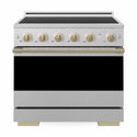ZLINE Autograph Edition 36 in. 5.2 cu. ft. Marino Induction Range with 5 Element Cooktop and Electric Convection Oven in Satin Stainless Steel with Champagne Bronze Accents (MINRSZ-36-CB)