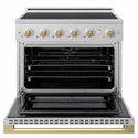 ZLINE Autograph Edition 36 in. 5.2 cu. ft. Marino Induction Range with 5 Element Cooktop and Electric Convection Oven in Satin Stainless Steel with Champagne Bronze Accents (MINRSZ-36-CB)