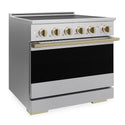 ZLINE Autograph Edition 36 in. 5.2 cu. ft. Marino Induction Range with 5 Element Cooktop and Electric Convection Oven in Satin Stainless Steel with Champagne Bronze Accents (MINRSZ-36-CB)