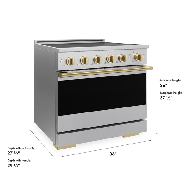 ZLINE Autograph Edition 36 in. 5.2 cu. ft. Marino Induction Range with 5 Element Cooktop and Electric Convection Oven in Satin Stainless Steel with Polished Gold Accents (MINRSZ-36-G)