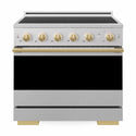ZLINE Autograph Edition 36 in. 5.2 cu. ft. Marino Induction Range with 5 Element Cooktop and Electric Convection Oven in Satin Stainless Steel with Polished Gold Accents (MINRSZ-36-G)