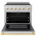 ZLINE Autograph Edition 36 in. 5.2 cu. ft. Marino Induction Range with 5 Element Cooktop and Electric Convection Oven in Satin Stainless Steel with Polished Gold Accents (MINRSZ-36-G)