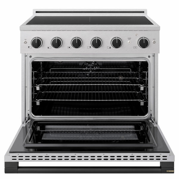 ZLINE Autograph Edition 36 in. 5.2 cu. ft. Marino Induction Range with 5 Element Cooktop and Electric Convection Oven in Satin Stainless Steel with Matte Black Accents (MINRSZ-36-MB)