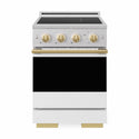 ZLINE Autograph Edition 24 in. 3.2 cu. ft. Marino Induction Range with 3 Element Cooktop and Electric Convection Oven in Satin Stainless Steel with White Matte Door and Polished Gold Accents (MINRSZ-WM-24-G)