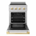 ZLINE Autograph Edition 24 in. 3.2 cu. ft. Marino Induction Range with 3 Element Cooktop and Electric Convection Oven in Satin Stainless Steel with White Matte Door and Polished Gold Accents (MINRSZ-WM-24-G)