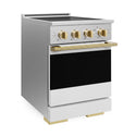 ZLINE Autograph Edition 24 in. 3.2 cu. ft. Marino Induction Range with 3 Element Cooktop and Electric Convection Oven in Satin Stainless Steel with White Matte Door and Polished Gold Accents (MINRSZ-WM-24-G)