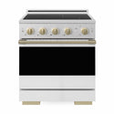 ZLINE Autograph Edition 30 in. 4.2 cu. ft. Marino Induction Range with 4 Element Cooktop and Electric Convection Oven in Satin Stainless Steel with White Matte Door and Champagne Bronze Accents (MINRSZ-WM-30-CB)