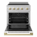 ZLINE Autograph Edition 30 in. 4.2 cu. ft. Marino Induction Range with 4 Element Cooktop and Electric Convection Oven in Satin Stainless Steel with White Matte Door and Champagne Bronze Accents (MINRSZ-WM-30-CB)