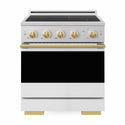 ZLINE Autograph Edition 30 in. 4.2 cu. ft. Marino Induction Range with 4 Element Cooktop and Electric Convection Oven in Satin Stainless Steel with White Matte Door and Polished Gold Accents (MINRSZ-WM-30-G)