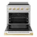 ZLINE Autograph Edition 30 in. 4.2 cu. ft. Marino Induction Range with 4 Element Cooktop and Electric Convection Oven in Satin Stainless Steel with White Matte Door and Polished Gold Accents (MINRSZ-WM-30-G)
