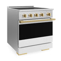 ZLINE Autograph Edition 30 in. 4.2 cu. ft. Marino Induction Range with 4 Element Cooktop and Electric Convection Oven in Satin Stainless Steel with White Matte Door and Polished Gold Accents (MINRSZ-WM-30-G)