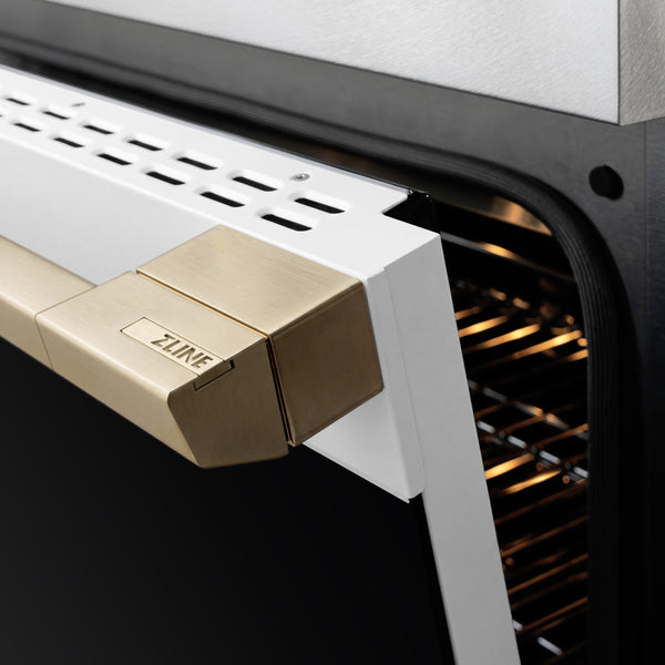 ZLINE Autograph Edition 36 in. 5.2 cu. ft. Marino Induction Range with 5 Element Cooktop and Electric Convection Oven in Satin Stainless Steel with White Matte Door and Champagne Bronze Accents (MINRSZ-WM-36-CB)