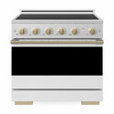 ZLINE Autograph Edition 36 in. 5.2 cu. ft. Marino Induction Range with 5 Element Cooktop and Electric Convection Oven in Satin Stainless Steel with White Matte Door and Champagne Bronze Accents (MINRSZ-WM-36-CB)