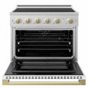 ZLINE Autograph Edition 36 in. 5.2 cu. ft. Marino Induction Range with 5 Element Cooktop and Electric Convection Oven in Satin Stainless Steel with White Matte Door and Champagne Bronze Accents (MINRSZ-WM-36-CB)