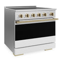 ZLINE Autograph Edition 36 in. 5.2 cu. ft. Marino Induction Range with 5 Element Cooktop and Electric Convection Oven in Satin Stainless Steel with White Matte Door and Champagne Bronze Accents (MINRSZ-WM-36-CB)