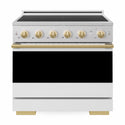 ZLINE Autograph Edition 36 in. 5.2 cu. ft. Marino Induction Range with 5 Element Cooktop and Electric Convection Oven in Satin Stainless Steel with White Matte Door and Polished Gold Accents (MINRSZ-WM-36-G)