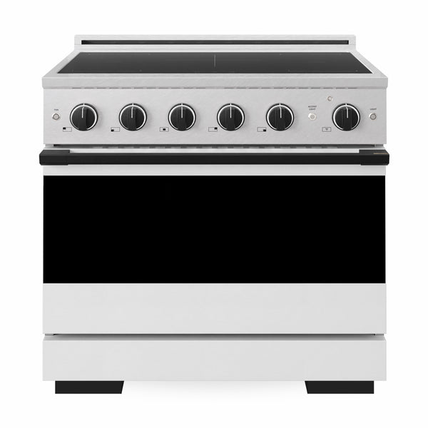 ZLINE Autograph Edition 36 in. 5.2 cu. ft. Marino Induction Range with 5 Element Cooktop and Electric Convection Oven in Satin Stainless Steel with White Matte Door and Matte Black Accents (MINRSZ-WM-36-MB)