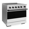 ZLINE Autograph Edition 36 in. 5.2 cu. ft. Marino Induction Range with 5 Element Cooktop and Electric Convection Oven in Satin Stainless Steel with White Matte Door and Matte Black Accents (MINRSZ-WM-36-MB)
