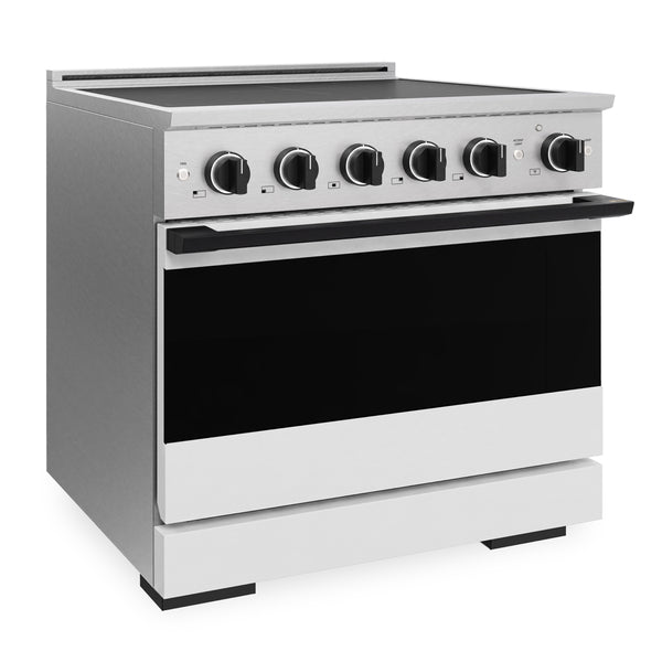 ZLINE Autograph Edition 36 in. 5.2 cu. ft. Marino Induction Range with 5 Element Cooktop and Electric Convection Oven in Satin Stainless Steel with White Matte Door and Matte Black Accents (MINRSZ-WM-36-MB)