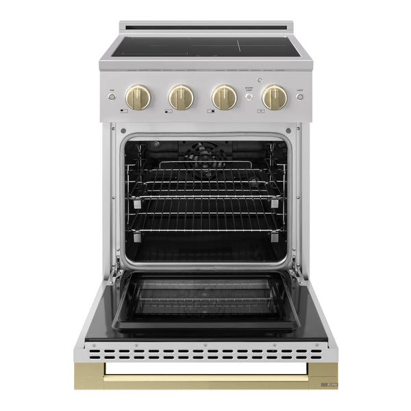 ZLINE Autograph Edition 24 in. 3.2 cu. ft. Marino Induction Range with 3 Element Cooktop and Electric Convection Oven in Stainless Steel with Champagne Bronze Accents (MINRZ-24-CB)