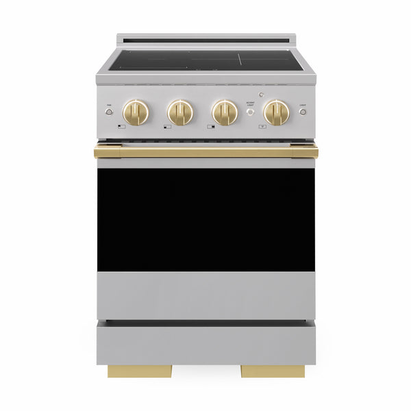 ZLINE Autograph Edition 24 in. 3.2 cu. ft. Marino Induction Range with 3 Element Cooktop and Electric Convection Oven in Stainless Steel with Polished Gold Accents (MINRZ-24-G)