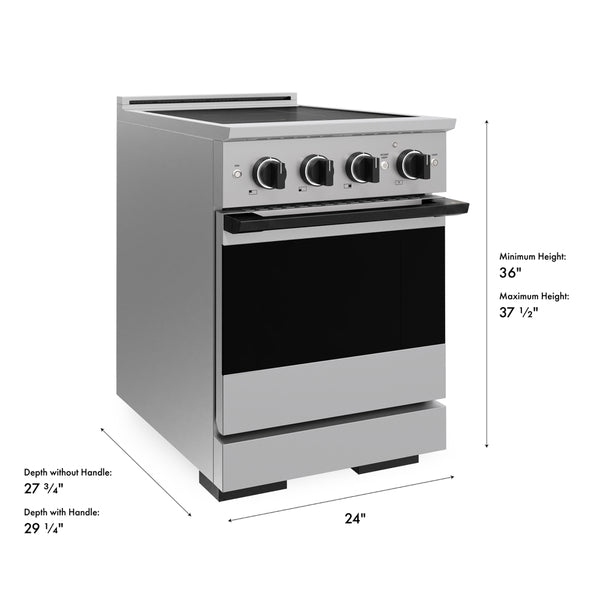 ZLINE Autograph Edition 24 in. 3.2 cu. ft. Marino Induction Range with 3 Element Cooktop and Electric Convection Oven in Stainless Steel with Matte Black Accents (MINRZ-24-MB)