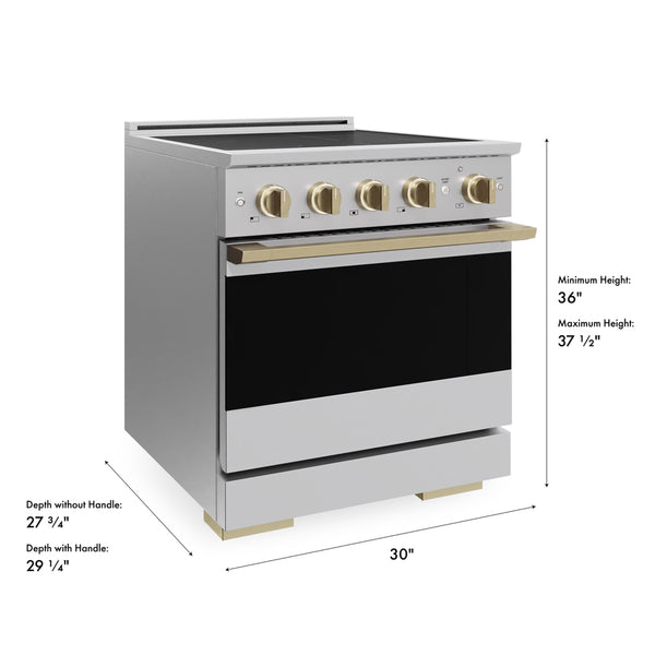 ZLINE Autograph Edition 30 in. 4.2 cu. ft. Marino Induction Range with 4 Element Cooktop and Electric Convection Oven in Stainless Steel with Champagne Bronze Accents (MINRZ-30-CB)