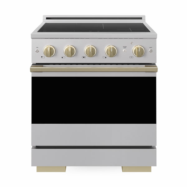 ZLINE Autograph Edition 30 in. 4.2 cu. ft. Marino Induction Range with 4 Element Cooktop and Electric Convection Oven in Stainless Steel with Champagne Bronze Accents (MINRZ-30-CB)