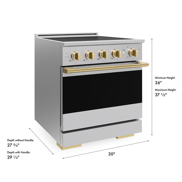 ZLINE Autograph Edition 30 in. 4.2 cu. ft. Marino Induction Range with 4 Element Cooktop and Electric Convection Oven in Stainless Steel with Polished Gold Accents (MINRZ-30-G)