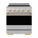 ZLINE Autograph Edition 30 in. 4.2 cu. ft. Marino Induction Range with 4 Element Cooktop and Electric Convection Oven in Stainless Steel with Polished Gold Accents (MINRZ-30-G)