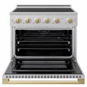 ZLINE Autograph Edition 36 in. 5.2 cu. ft. Marino Induction Range with 5 Element Cooktop and Electric Convection Oven in Stainless Steel with Champagne Bronze Accents (MINRZ-36-CB)