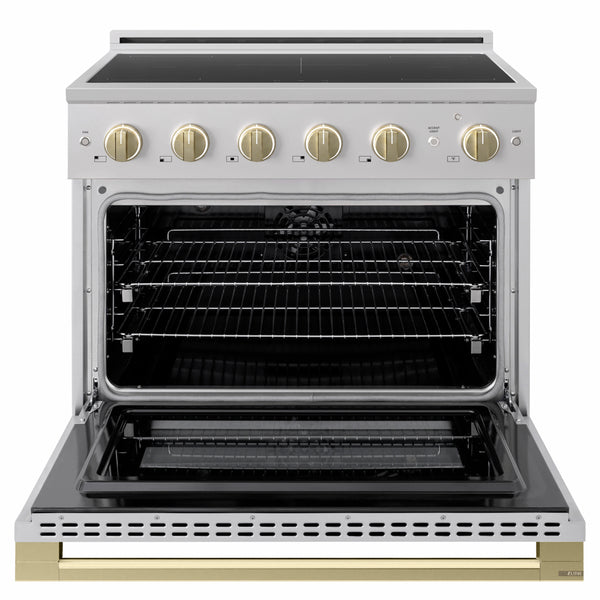 ZLINE Autograph Edition 36 in. 5.2 cu. ft. Marino Induction Range with 5 Element Cooktop and Electric Convection Oven in Stainless Steel with Champagne Bronze Accents (MINRZ-36-CB)