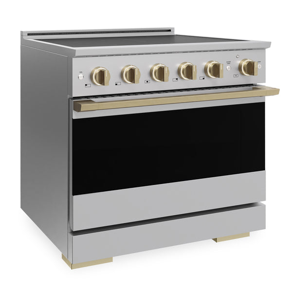 ZLINE Autograph Edition 36 in. 5.2 cu. ft. Marino Induction Range with 5 Element Cooktop and Electric Convection Oven in Stainless Steel with Champagne Bronze Accents (MINRZ-36-CB)