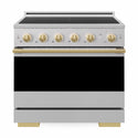 ZLINE Autograph Edition 36 in. 5.2 cu. ft. Marino Induction Range with 5 Element Cooktop and Electric Convection Oven in Stainless Steel with Polished Gold Accents (MINRZ-36-G)