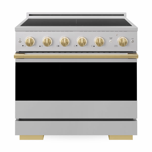 ZLINE Autograph Edition 36 in. 5.2 cu. ft. Marino Induction Range with 5 Element Cooktop and Electric Convection Oven in Stainless Steel with Polished Gold Accents (MINRZ-36-G)