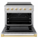 ZLINE Autograph Edition 36 in. 5.2 cu. ft. Marino Induction Range with 5 Element Cooktop and Electric Convection Oven in Stainless Steel with Polished Gold Accents (MINRZ-36-G)