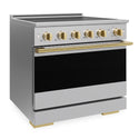 ZLINE Autograph Edition 36 in. 5.2 cu. ft. Marino Induction Range with 5 Element Cooktop and Electric Convection Oven in Stainless Steel with Polished Gold Accents (MINRZ-36-G)