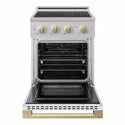 ZLINE Autograph Edition 24 in. 3.2 cu. ft. Marino Induction Range with 3 Element Cooktop and Electric Convection Oven in Stainless Steel with White Matte Door and Champagne Bronze Accents (MINRZ-WM-24-CB)