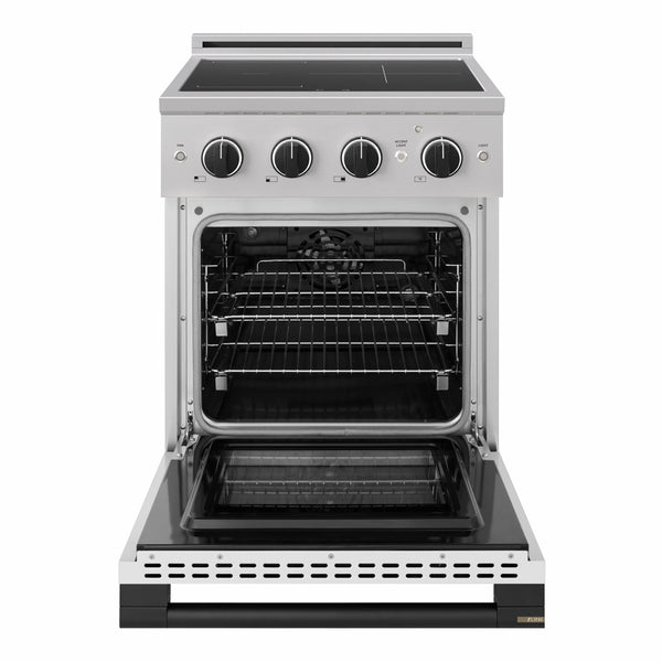 ZLINE Autograph Edition 24 in. 3.2 cu. ft. Marino Induction Range with 3 Element Cooktop and Electric Convection Oven in Stainless Steel with White Matte Door and Matte Black Accents (MINRZ-WM-24-MB)