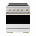 ZLINE Autograph Edition 30 in. 4.2 cu. ft. Marino Induction Range with 4 Element Cooktop and Electric Convection Oven in Stainless Steel with White Matte Door and Champagne Bronze Accents (MINRZ-WM-30-CB)