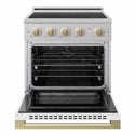 ZLINE Autograph Edition 30 in. 4.2 cu. ft. Marino Induction Range with 4 Element Cooktop and Electric Convection Oven in Stainless Steel with White Matte Door and Champagne Bronze Accents (MINRZ-WM-30-CB)