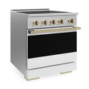 ZLINE Autograph Edition 30 in. 4.2 cu. ft. Marino Induction Range with 4 Element Cooktop and Electric Convection Oven in Stainless Steel with White Matte Door and Champagne Bronze Accents (MINRZ-WM-30-CB)