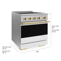 ZLINE Autograph Edition 30 in. 4.2 cu. ft. Marino Induction Range with 4 Element Cooktop and Electric Convection Oven in Stainless Steel with White Matte Door and Polished Gold Accents (MINRZ-WM-30-G)